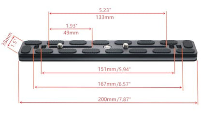 PU-200 200mm Universal Lengthened Quick Release Plate Slide Rail with D-Ring Screw for Tripod Ball Head DSLR Camera, Arca-Swiss Compatible