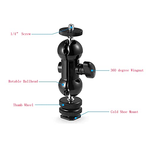 Cool Ballhead Multi-Function Double Ball Head with Cold Shoe Mount and 1/4" Screw for DSLR Cameras/Camcorders/Camera Cage/Monitor and LED Light
