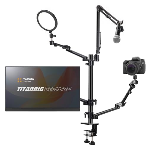 TARION Overhead Camera Desk Mount: 4-in-1 Heavy Duty Mount Set with 1 Mic Boom Stand + 3 Articulating Arms for DSLR Cameras Ring Light Monitor Laptop - Live Stream Stand TitanRig Desk - size: 4-in-1 Desk Set