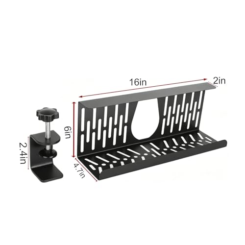 Under Desk Cable Management Tray, Cord Organizer for Desk Cable Management Tray Under Desk with Clamp for Home Office, Standing Desk (2Pack Black)
