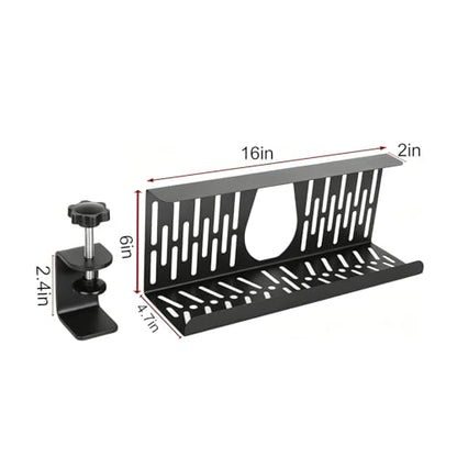 Under Desk Cable Management Tray, Cord Organizer for Desk Cable Management Tray Under Desk with Clamp for Home Office, Standing Desk (2Pack Black)