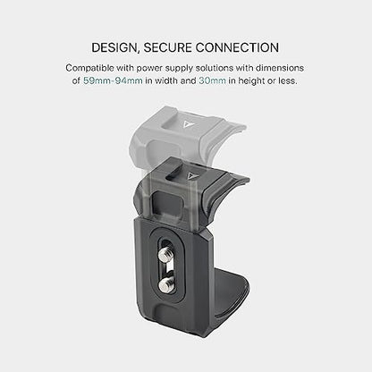 Tilta Universal Power Bank Holder Clamp | Aluminum Alloy Mount with Cold Shoe & 1/4"-20 Threads | Fits 59–94mm Wide Power Banks | Secure Camera Cage Accessory – Black (TA-UPBH-B)