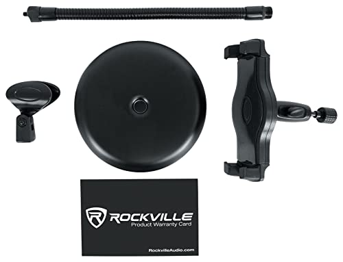 Rockville iSTAND 9 Desktop Gooseneck Stand, Weighted Base, Adjustable Mic Clip, Phone/Tablet Holder, Webcam Adapter, Perfect for Podcasting, Streaming | Includes Mic Clip, Webcam Adapter, 11.8" Gooseneck, Weighted Steel Base, Fits 4.7" to 12.9" Screens, 3