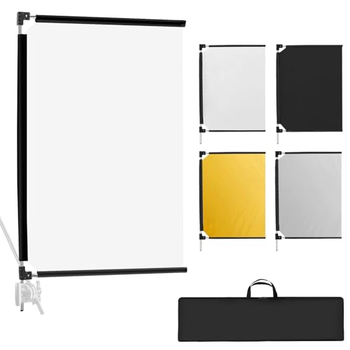 WELLMAKING 36x27 Light Reflector Flag, 5-in-1 Portable Collapsible Diffuser for Photo Video Studio Shooting-Silver, Gold, White and Black, Foldable Scrim Flag Kit, Shaper for Diffused & Light Effects - color: 5-in-1