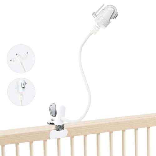 Baby Monitor Mount Holder Compatible with Infant Optics DXR-8/DXR-8 Pro, Momcozy BM01/BM03/BM04 and Other Cameras with 1/4" Threaded Hole, 16 inches Flexible Clip Clamp Mount Without Tools - color: White