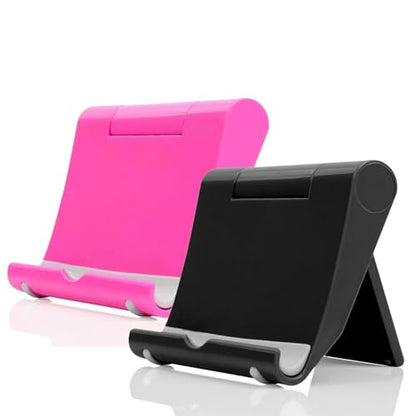 Cell Phone Stand for Desk 2 Pack Mobile Phone Holders Desktop Tablet Stand, Foldable Phone Dock Universal Adjustable Tablet Stand for Desk Compatible with Cell Phone Support (Black+Pink) - color: Black+Pink