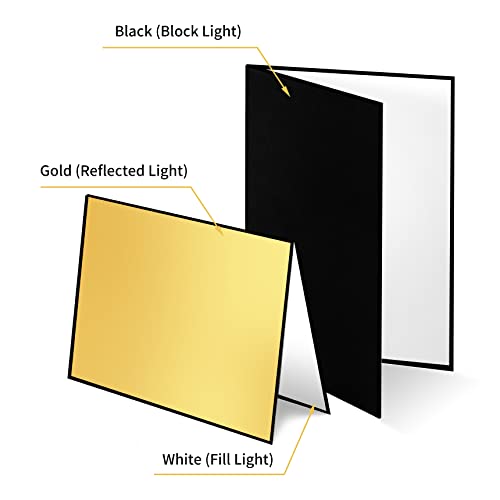 Meking 17" x 12"/43 x 30cm Light Reflector Photography Cardboard, 3-in-1 Studio Foldable Light Diffuser Board for Still Life Product and Food Photo Shooting - Gold, Black, White - color: A3-1 Pack Gold