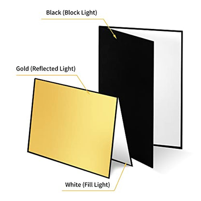 Meking 17" x 12"/43 x 30cm Light Reflector Photography Cardboard, 3-in-1 Studio Foldable Light Diffuser Board for Still Life Product and Food Photo Shooting - Gold, Black, White - color: A3-1 Pack Gold
