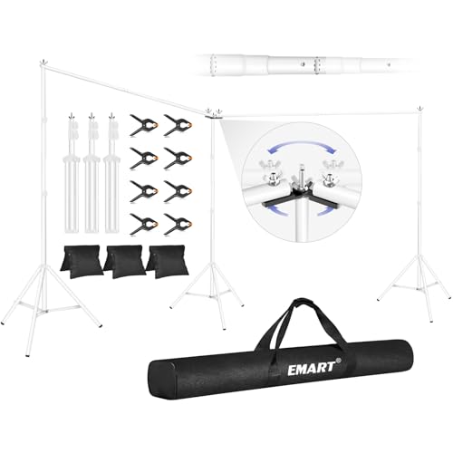 EMART Backdrop Stand, 20x7ft(WxH) Large Adjustable Background Support System with 308° Angle Rotatable Connector, 8 Clamps, 3 Sandbags and Carry Bag for Paties, Wedding, Photography Studio -White - color: White, size: 20x7ft (WxH)
