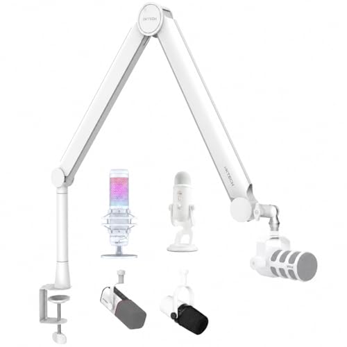 IXTECH Mic Arm White Premium Boom Arm 360° Rotatable Microphone Arm Stand with Desk Mount Fully Adjustable Sturdy and Universal VALIANT WHITE Model - color: 4 VALIANT WHITE