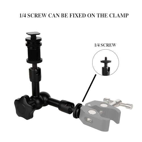7-Inch Magic Arm - Articulating Friction Arm with 1/4" Tripod Screw & Cold Shoe Mount - 360 Swivel Ball Head Monitor Mount for DSLR Camera Rig, LED Light, Microphone - Black