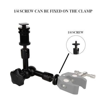 7-Inch Magic Arm - Articulating Friction Arm with 1/4" Tripod Screw & Cold Shoe Mount - 360 Swivel Ball Head Monitor Mount for DSLR Camera Rig, LED Light, Microphone - Black