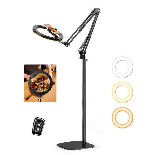 Ring Light with Stand Tripod for iPhone – Evershop 10” Overhead Camera Mount, 70.8” Tall Adjustable Selfie Light with Phone Holder for Video Recording, Photography, Streaming, TikTok, YouTube - size: 70.8" tall - Clip-On (Standard)