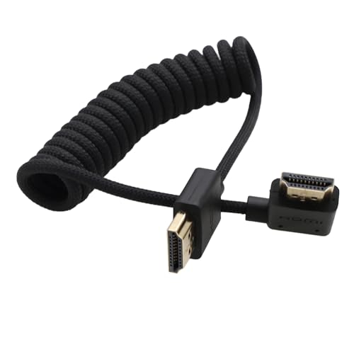 High Speed HDMI Cable for ATOMOS Ninja V Shinobi, Sony Canon Lumix Nikon Blackmagic TV Laptop Projector PS5 Xbox FEELWORLD Portkeys, Black Braided Coiled, Right Angle to Straight 8K 4K60 - color: Black, size: Right Angle to Straight