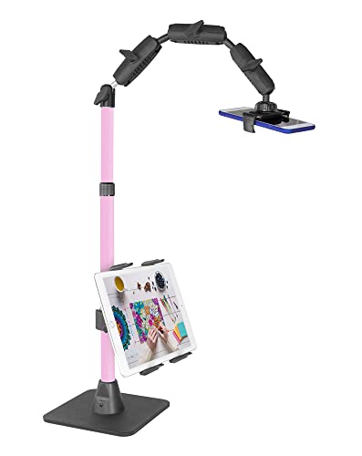 ARKON Mounts Remarkable Creator Pro+Plus, Phone Holder and Tablet Mount for Content Creation, Includes LED Phone Clip On Ring Light, Pink Extension Pole, for Content Creators, Live Streamers & More - color: Pink
