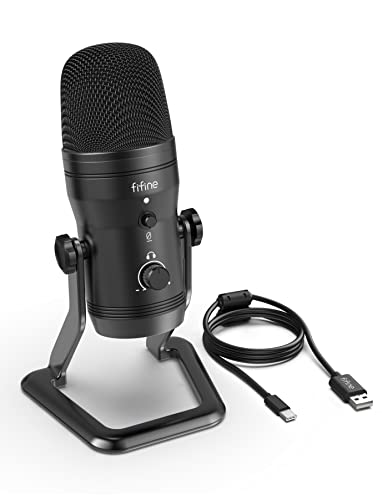 FIFINE USB Studio Recording Microphone Computer Podcast Mic for PC, PS4, Mac with Mute Button & Monitor Headphone Jack, Four Pickup Patterns for Vocals YouTube Streaming Gaming ASMR Zoom-Class (K690)
