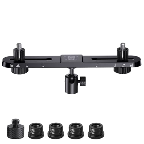 Stereo Array Spacing Microphone Holder with All-Metal Mic Ball Head Adapter, Adjustable Mic Mount Bar for Two Mics/Booms with 3/8" - 5/8" Screw Adapters, Fits Mic Stands for Recording, Live Streaming﻿ - size: Stereo Mic Bar+Ball Head Adapter
