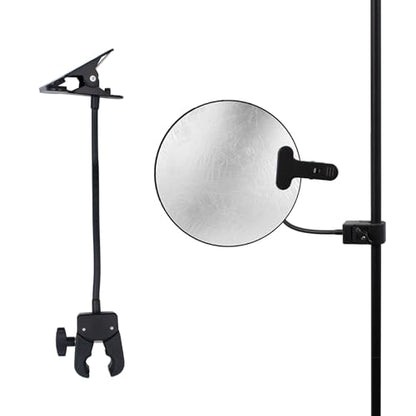 Photography Reflector Holder, 11 Inch Bendable Metal Reflector Photography Stand Clamp for Backdrop, Diffuser, Lighting, Clamping Range 0.5''-1.9''