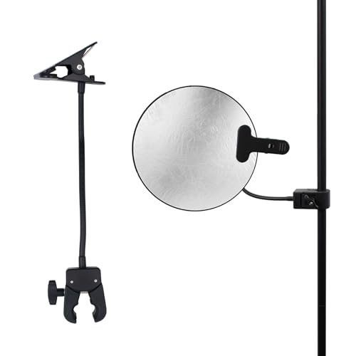 Photography Reflector Holder, 11 Inch Bendable Metal Reflector Photography Stand Clamp for Backdrop, Diffuser, Lighting, Clamping Range 0.5''-1.9''