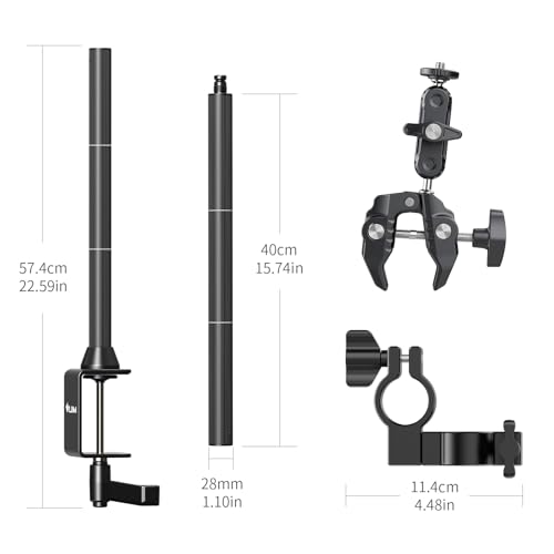 JUSMO LS15 Pro Camera Desk Mount, Aluminum Overhead Camera Mount Rig, Table Multi-Device Pole to Mount Magic Arm Clamp, DSLR, Cameras, Phone, Light, Microphone, Streaming, Studio, Max Load 22 lb