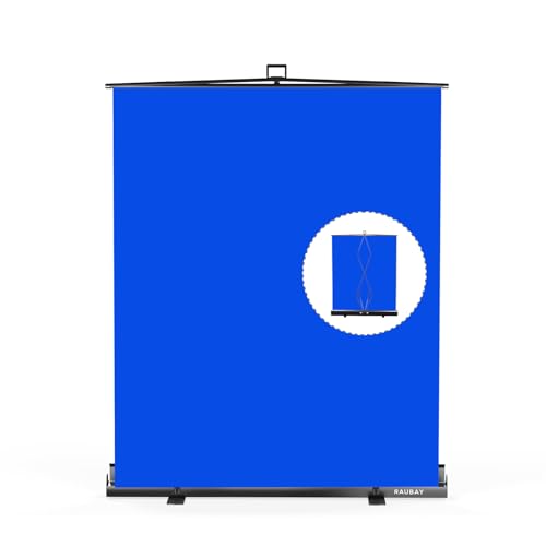 【Easy Set Up】 RAUBAY 59.8 x 82.7in Collapsible Blue Screen Backdrop Portable Retractable Chroma Key Panel Photo Background with Stand for Video Conference, Photographic Studio, Streaming - color: Blue, size: Standard (59.8 x 82.7in)