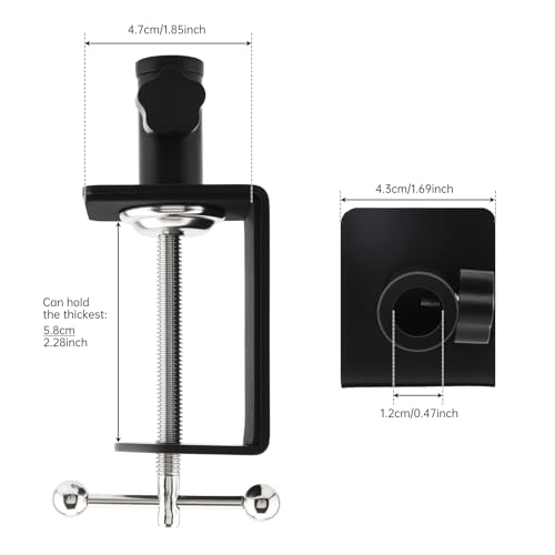 Heavy Duty Metal Desk Clamp,Upgrad C-Clamp Mount for Mic Boom Arm Desk Lamp | 12mm mounting hole. Rubber-lined jaws prevent wear.Fits max 58mm Desk. Quick knob adjustment. For mic arms/phone stands/lamps - color: Black