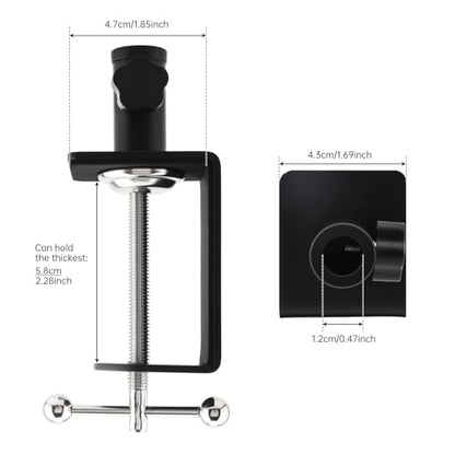 Heavy Duty Metal Desk Clamp,Upgrad C-Clamp Mount for Mic Boom Arm Desk Lamp | 12mm mounting hole. Rubber-lined jaws prevent wear.Fits max 58mm Desk. Quick knob adjustment. For mic arms/phone stands/lamps - color: Black