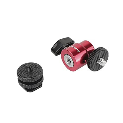 CAMVATE Ball Head Support (Red) with Double End 1/4"-20 Threads + Shoe Mount Adapter with 1/4" Lock Nuts - 2881