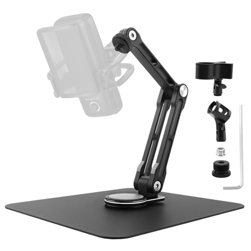 Desktop Microphone Stand,Rotatable Tabletop Mic Stand,Foldable Design, Non-Slip Weighted Base, Includes Adapters Mic Clips for Podcasting, Live Streaming, Recording,Video Conference Content Creator