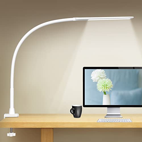 YOUKOYI LED Desk Lamp with Clamp,Flexible Gooseneck Architect Table Lamp - 5 Brightness Levels & 4 Color Modes, Touch Control, Eye-Care 10W Desk Light for Home/Office/Reading/Work(White) - color: White