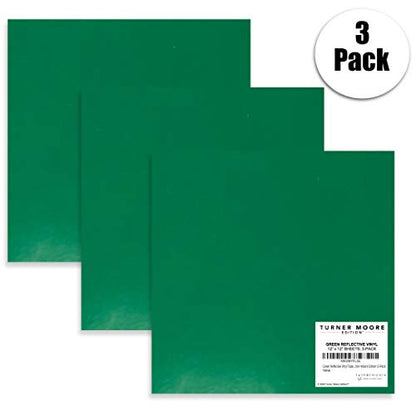 Green Reflective Vinyl Permanent Adhesive, 12x12 Sheets Reflective Vinyl for Cricut, Cars, Bikes, Decals, Stickers, Signs, Helmets, Mailbox, Numbers, Reflective Tape by Turner Moore Edition (3-Pack) - color: Green
