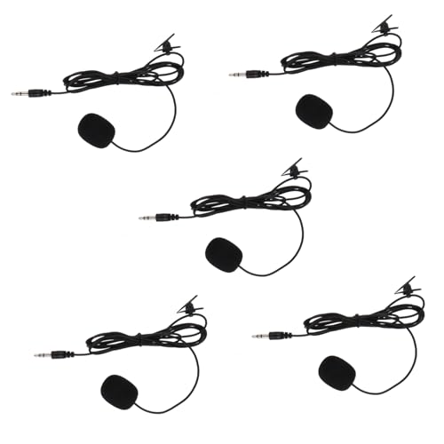 Ciieeo 5pcs Clip-on Lavalier Microphones, Professional Omnidirectional Condenser Mic for Phone Recording, Black Wired Lapel Mics for Teaching, Interviews, Vlogging, and Public Speaking