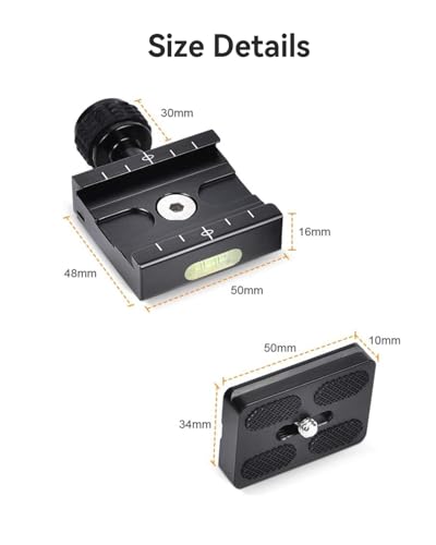 UTEBIT 50mm Arca Swiss Quick Release Plate, with 3/8"&1/4" Screw, Black | Aluminum QR Clamp Adapter Set, Built-in Bubble Level Compatible with Manfrotto DSLR Camera Tripod Ball Head Monopod