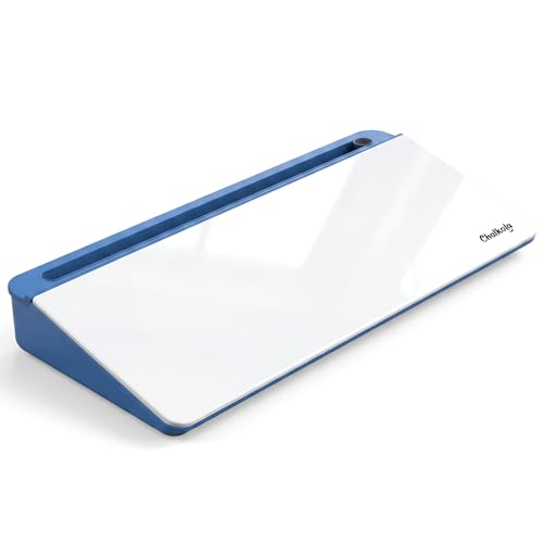 Chalkola Blue Glass Desktop Whiteboard with Storage - Dry Erase Board, Work Desk Organizers, Computer Keyboard Stand, Home Office Desk Accessories, Workspace Desktop Buddy - color: Blue