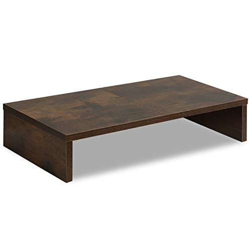 TEAMIX 20 Inch Monitor Stand Riser, Wooden Desktop Riser for TV/PC/Laptop/Printer, Rustic Brown Monitor Riser with Storage, Computer Stand Keyboard Organizer - color: Brown, size: 20 inch