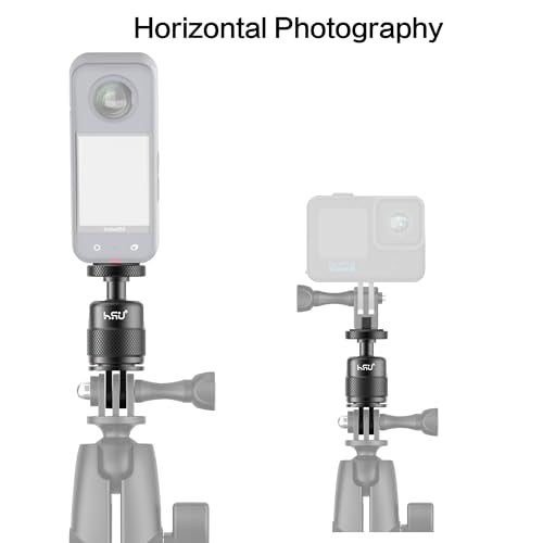 HSU Vertical Mount for GoPro, Aluminum 90 Degree Direction Adapter, 1/4"-20 Screw Tripod Mount for GoPro Hero 13/12/11/10/9/8/Insta360 X5/X4/X3, DJI Osmo Action 5/4/3 AKASO Action Camera and More