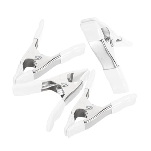 UKCOCO 4 Pack Heavy Duty Spring Clamps, 4 Inch Nickel-Plated A-Shape Metal Clips with PVC Protective Tips, White Tension Clamps for Woodworking, Backdrop Stand, Crafts and Wedding Dress Fitting