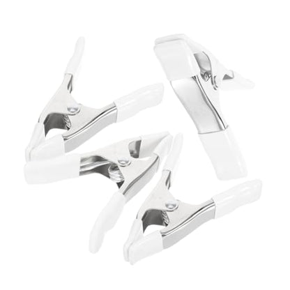 UKCOCO 4 Pack Heavy Duty Spring Clamps, 4 Inch Nickel-Plated A-Shape Metal Clips with PVC Protective Tips, White Tension Clamps for Woodworking, Backdrop Stand, Crafts and Wedding Dress Fitting