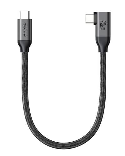 Silkland Short Right Angle [1FT/0.3M] USB 4 Cable for Thunderbolt 4, 40Gbps Data Sync, 8K/5K@60Hz, 240W Charging, 90 Degree USB C Thunderbolt Cable, Compatible for MacBook, iPhone 17, iPad, SSD, Dock - size: 1 Feet