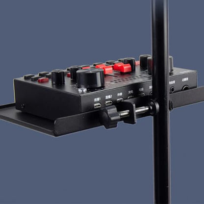 Kisangel Black Iron Microphone Stand Clip Holder with Sound Card Tray for Holding Small Accessories, Compatible with Picks and Sound Card, for Studio and Control Room Use