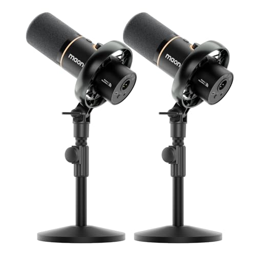 MAONO PD200W Hybrid Wireless Podcast Equipment Bundle for 2, XLR USB Dynamic Microphone Kit with 2 Desktop Stand, Software, Noise Cancellation, for Co-hosted podcast, Vocal Recording, Content Creation - color: Black
