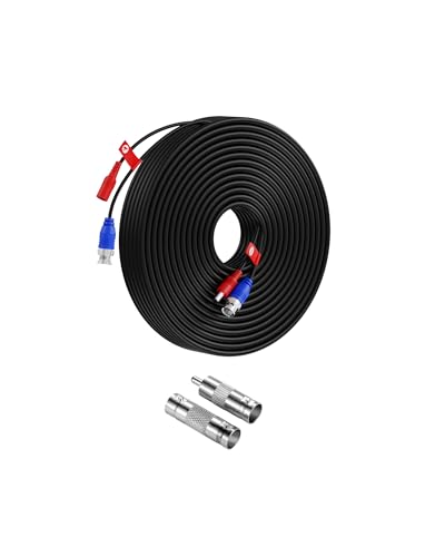 Anlapus 60 Feet All-in-One Video Power Cable for CCTV Security Camera DVR System, BNC Extension Surveillance Camera Cable with 1X BNC Connector and 1X RCA Adapter - size: 60ft Cable-2MP