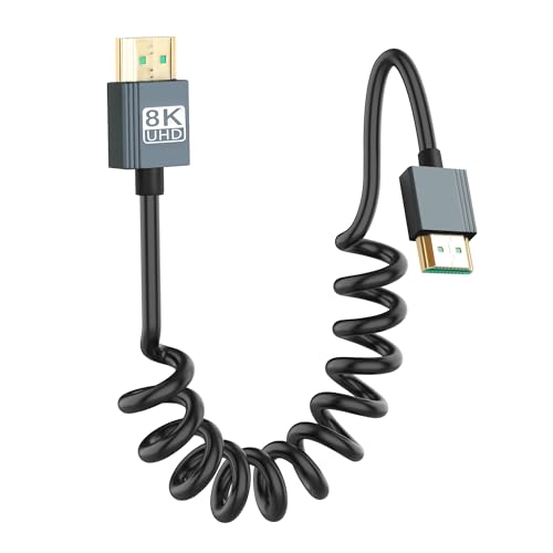 CERRXIAN 8K HDMI Coiled Cable, Ultra HD High Speed HDMI to HDMI Coiled Cable 2.1 Support 8K 4K 3D and Dynamic HDR Up to 48Gbps, Compatible with TV, PC,Camera Monitors Projector ect 3FT/0.9M