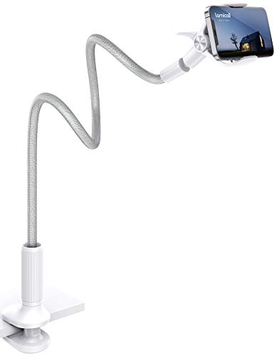 Lamicall Phone Holder Bed Gooseneck Mount, Cell Phone Clamp Clip for Desk, Flexible Long Arm Headboard Bedside Lazy Bracket, Overhead Table Stand, Compatible with All Phones - Gray - color: Gray