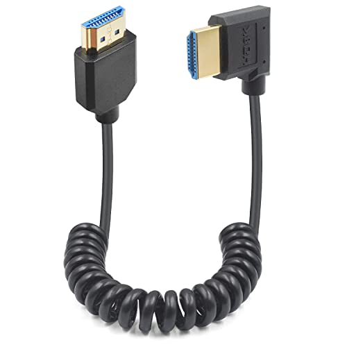 Duttek 8K Right Angle HDMI Cable 1FT-4FT, Coiled HDMI Cable 48Gbps, Extreme Thin HDMI Male to Male Coiled Cable Support Dynamic HDR, Has 8K@60Hz Resolution Backward Compatible 4K Ultra HD, 1080p, 3D - style: Right Angle HDMI Male to Male
