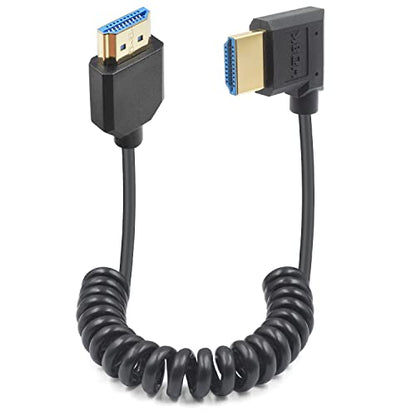 Duttek 8K Right Angle HDMI Cable 1FT-4FT, Coiled HDMI Cable 48Gbps, Extreme Thin HDMI Male to Male Coiled Cable Support Dynamic HDR, Has 8K@60Hz Resolution Backward Compatible 4K Ultra HD, 1080p, 3D - style: Right Angle HDMI Male to Male