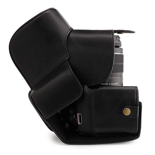 MegaGear MG1607 Ever Ready Leather Camera Case compatible with Canon EOS Rebel T7 (18-55mm), 2000D (18-55mm) - Black - color: Black