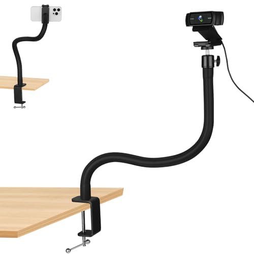 Webcam Stand for Desk,Camera Stand Desk Webcam Mount Clamp Clip,50cm Gooseneck Arm for Logitech Webcam C920/C920S/C920x/C922/C922x/C925e/C930/C930e/C615/C960/BRIO 4K/NexiGo N60/iPhone/Ring Light