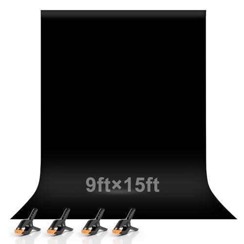 EMART Photo Black Backdrop Curtain, 9 x 15 ft Large Photography Black Background Fabric Cloth, Back Drops Pack for Photoshoot Party Birthday - size: 9x15ft