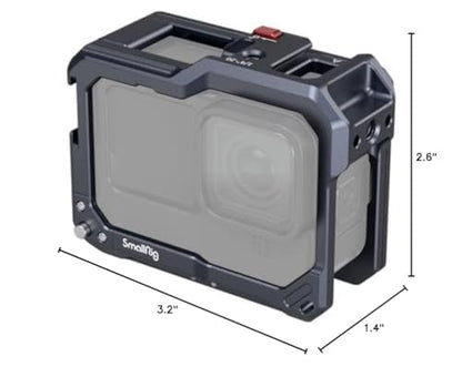 SMALLRIG Hero13 / Hero12 / Hero11 / Hero 10 / Hero 9 Black Cage for GoPro, Compatible with the Lens Filter Max Lens on Camera, with 2 Cold Shoe Mount for Microphone and Led Video Light - 3084C